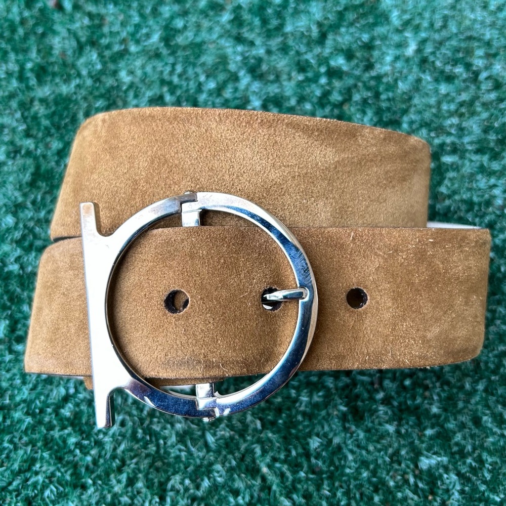 Salvatore Ferragamo Single Gancio Suede Belt Tan Brown 85 - Picture 5 of 16